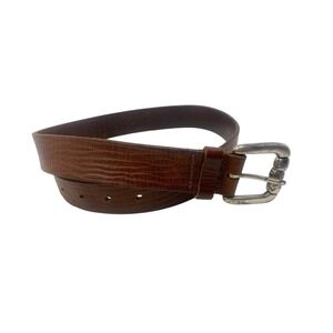 Fossil Womens Genuine Brown Textured Leather Belt Aztec Symbol Buckle Size M